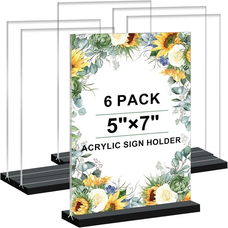 Arrobust Acrylic Sign Holder 5x7, 6-Pack Plastic Clear Vertical Double-Sided Menu Display Stand with Double-Sided Display, Perfect for Restaurants, Offices, Exhibits - Image 1